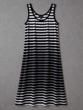 Connected Apparel Black White Striped Maxi Dress Size 10 Sleeveless Stretch Knit